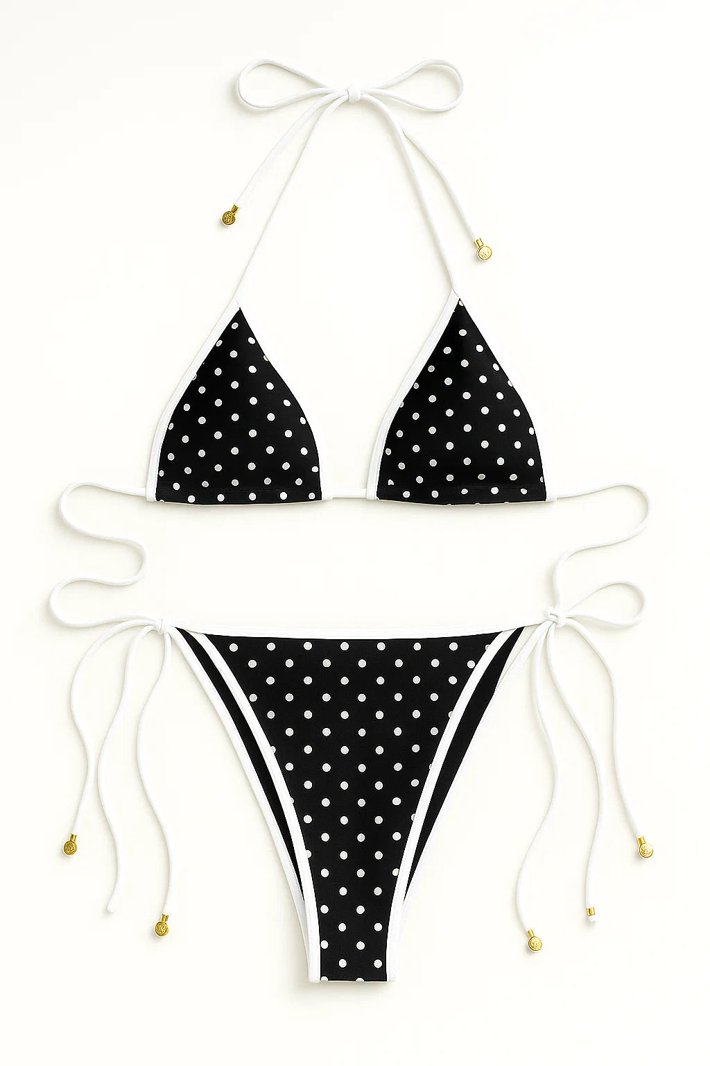Black Retro Polka Dot String Bikini